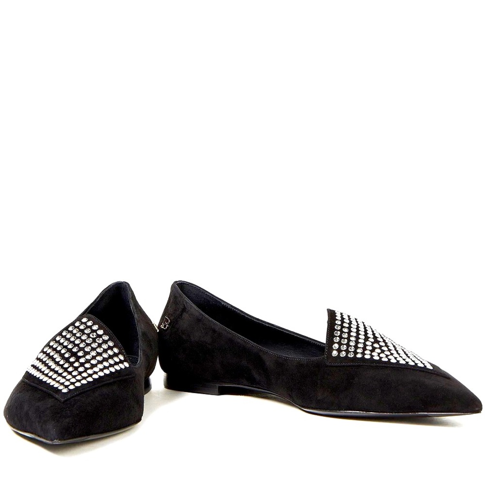 BALMAIN Crystal-embellished suede point-toe flats